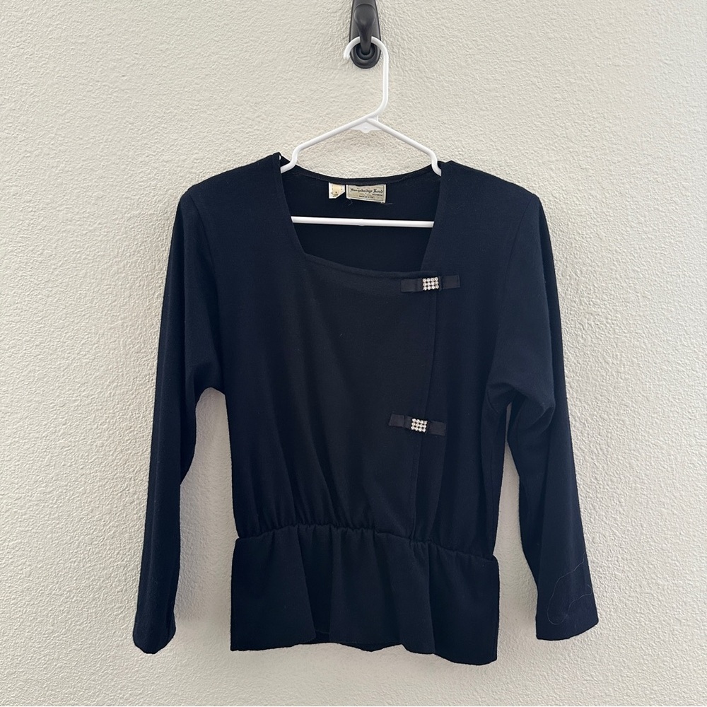 Kingsbridge Road Vintage Black Blouse -‎ Old Money Glam Retro  - L